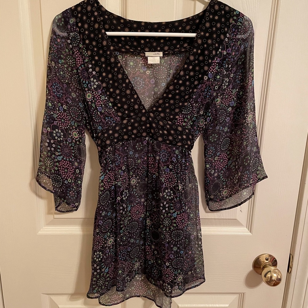 Psychedelic purple sheer silk wrap top
